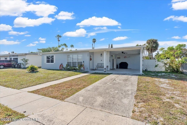 ranch-style house with a front lawn and a carport