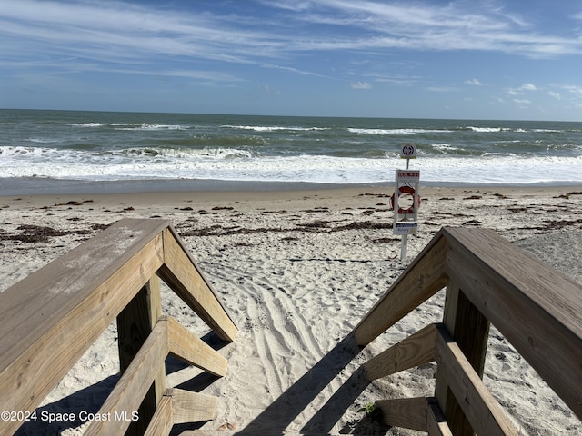 view of water feature featuring a beach view