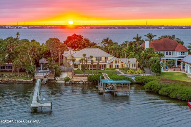 property view of water featuring a dock