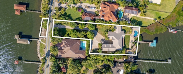 bird's eye view featuring a water view