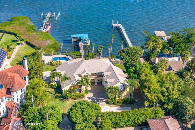 bird's eye view featuring a water view