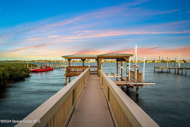 dock area with a water view