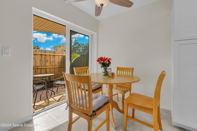 dining room featuring ceiling fan