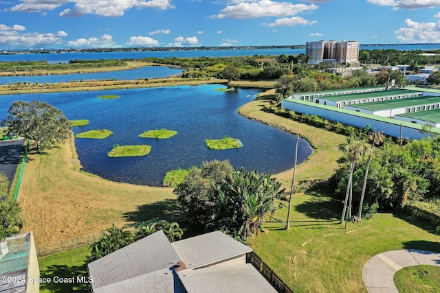 aerial view with a water view