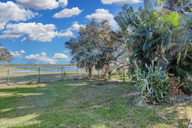 view of yard with a water view