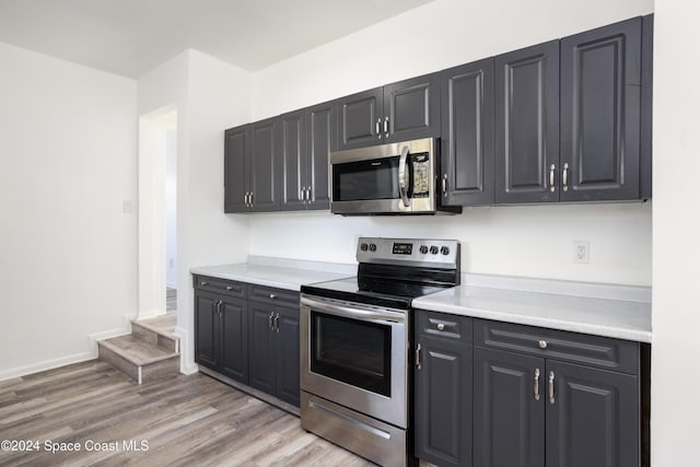 kitchen with light wood-type flooring and stainless steel appliances