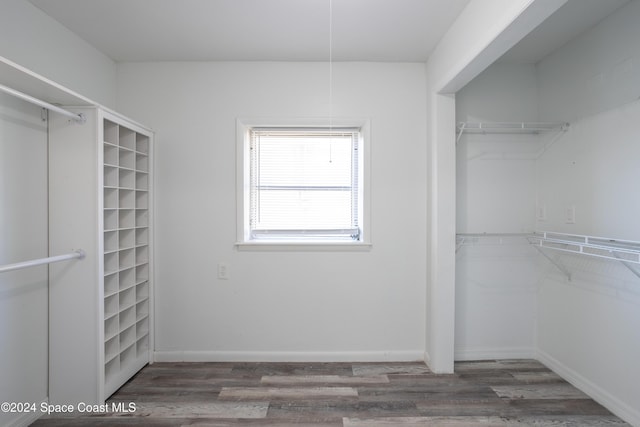 walk in closet featuring dark hardwood / wood-style floors