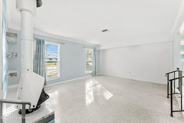 living room featuring crown molding