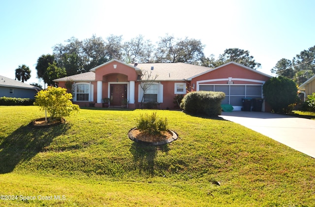 ranch-style house featuring a front lawn