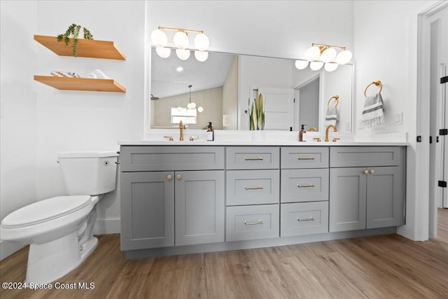 bathroom featuring hardwood / wood-style flooring, vanity, and toilet