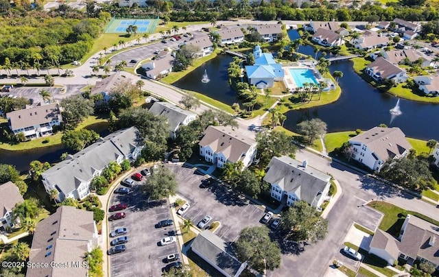 bird's eye view featuring a water view