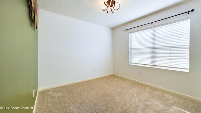 carpeted spare room with a textured ceiling