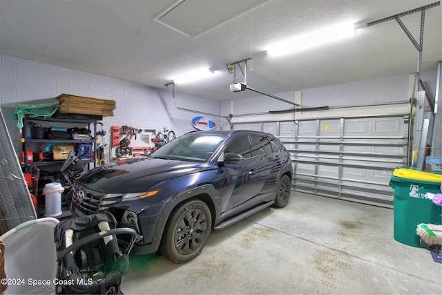 garage with a garage door opener