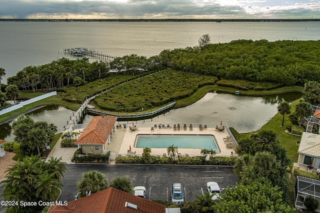 aerial view with a water view