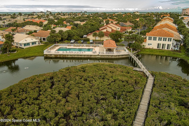 bird's eye view featuring a water view