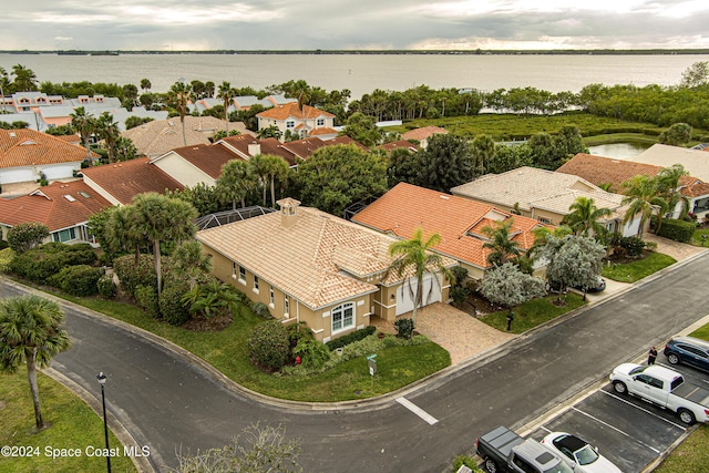 aerial view with a water view