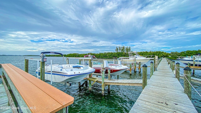 dock area featuring a water view