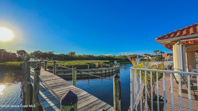 view of dock with a water view