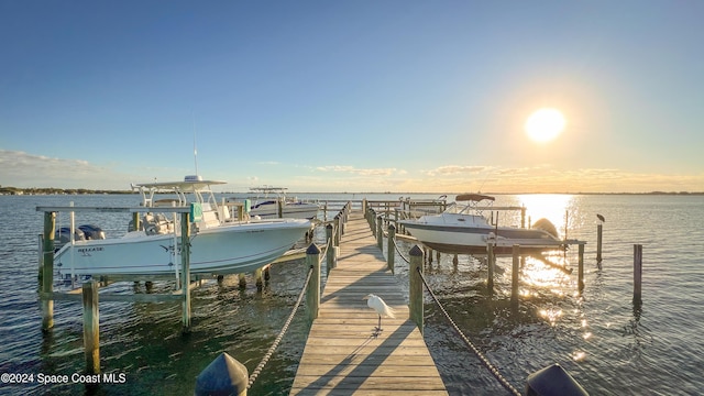 view of dock with a water view