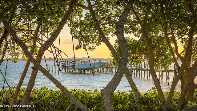 view of dock featuring a water view