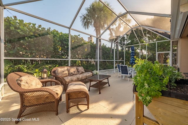 5601 Sea Lavender Pl, Melbourne Beach, FL 32951 - view of patio featuring outdoor lounge area and glass enclosure