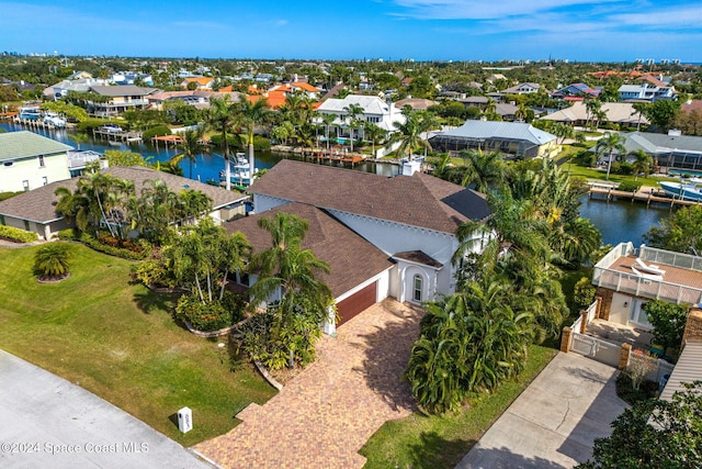 bird's eye view featuring a water view