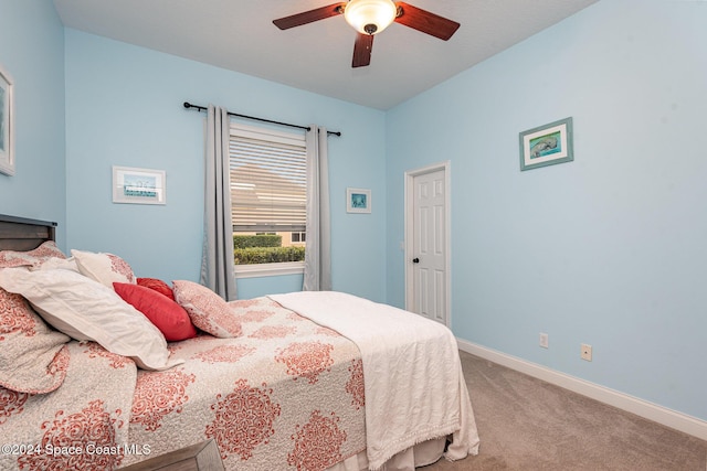 bedroom with carpet flooring and ceiling fan