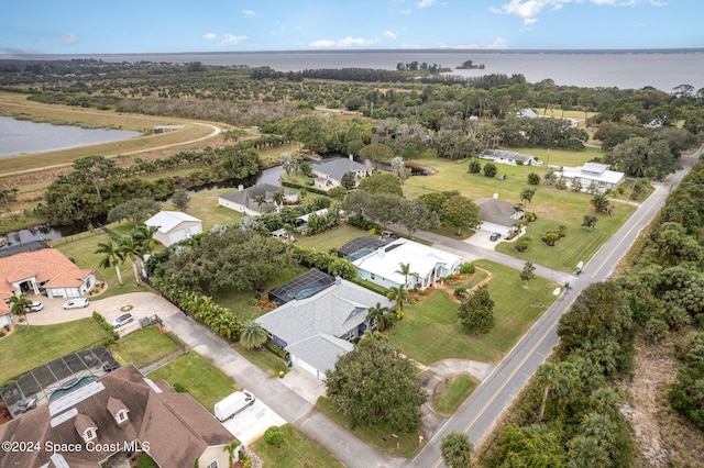 aerial view with a water view