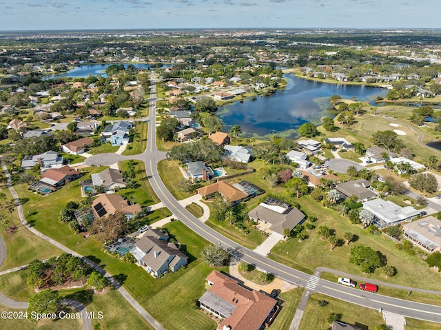 bird's eye view featuring a water view