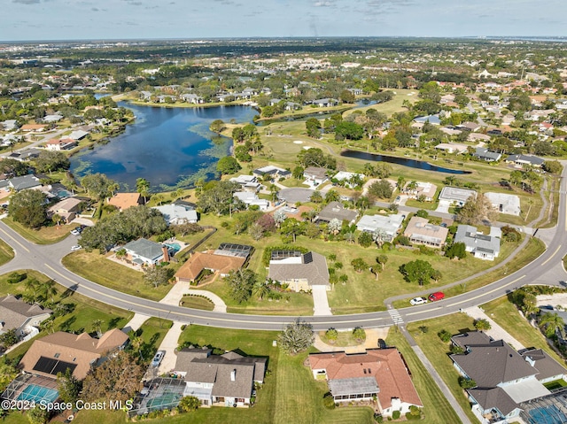 bird's eye view featuring a water view