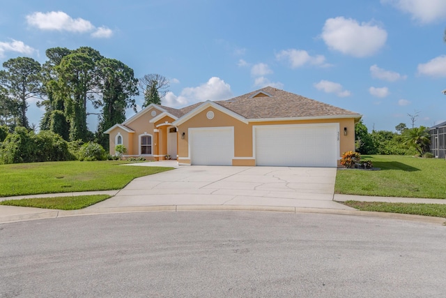 view of front of house featuring a garage and a front lawn