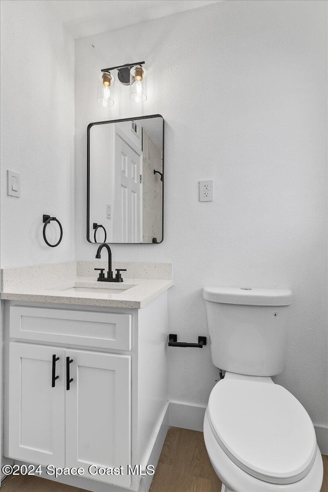 bathroom featuring hardwood / wood-style flooring, vanity, and toilet