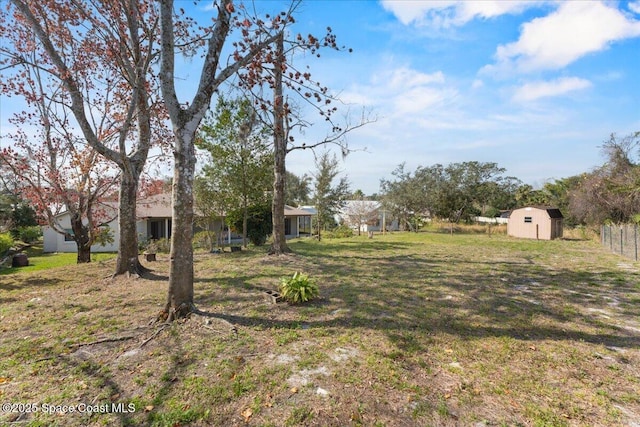 view of yard with a storage unit