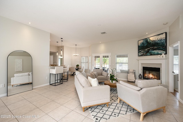 living room with light tile patterned floors