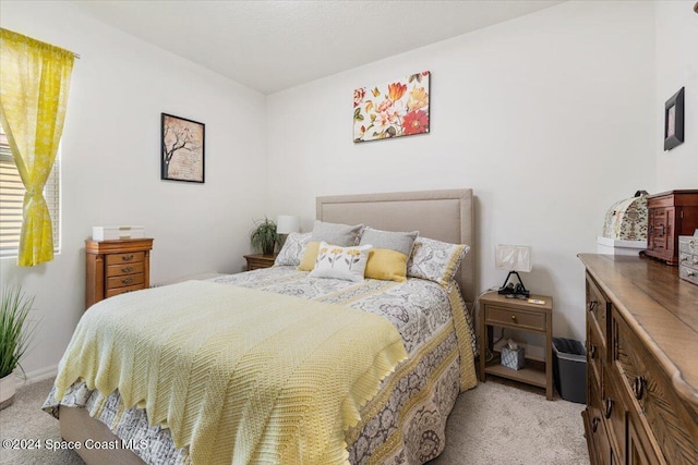 bedroom with light carpet