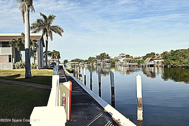 dock area with a water view