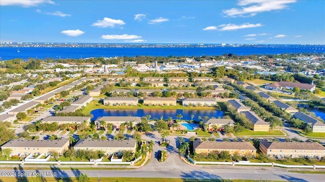 bird's eye view featuring a water view