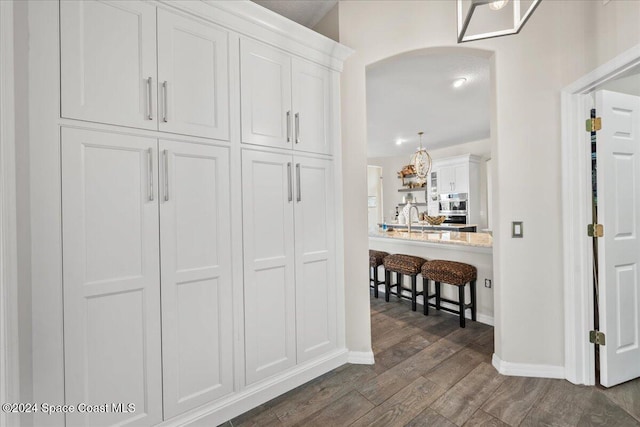 corridor featuring sink and dark wood-type flooring