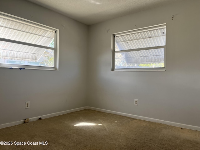 carpeted spare room with a textured ceiling