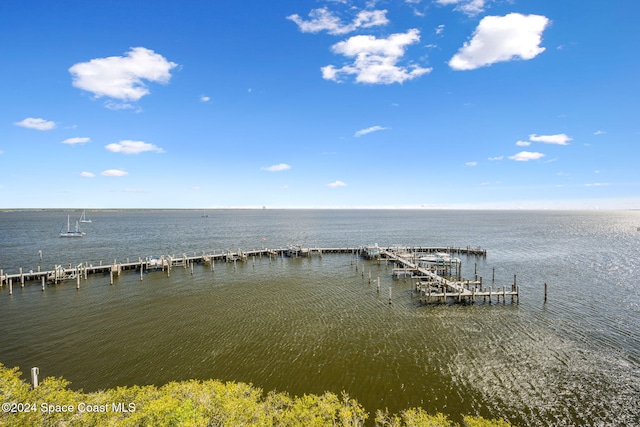 view of dock with a water view