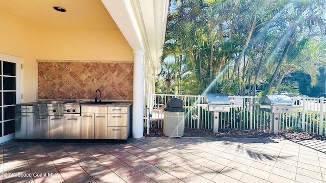 view of patio / terrace with a grill, area for grilling, and sink