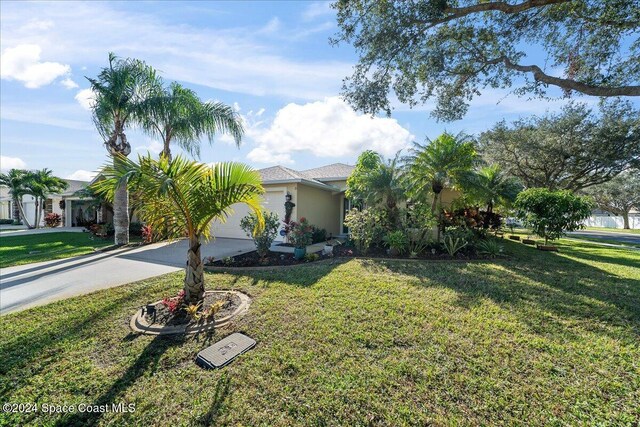 view of front facade with a garage and a front lawn