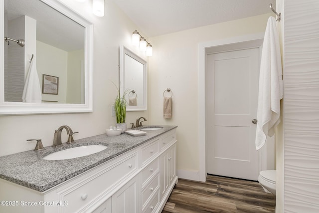 bathroom featuring hardwood / wood-style floors and vanity