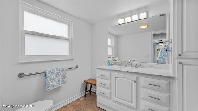 bathroom with tile patterned flooring, vanity, and toilet