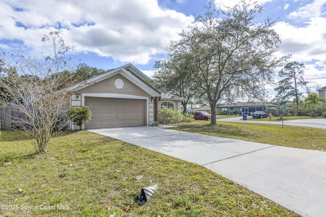 view of home's exterior featuring a garage and a lawn