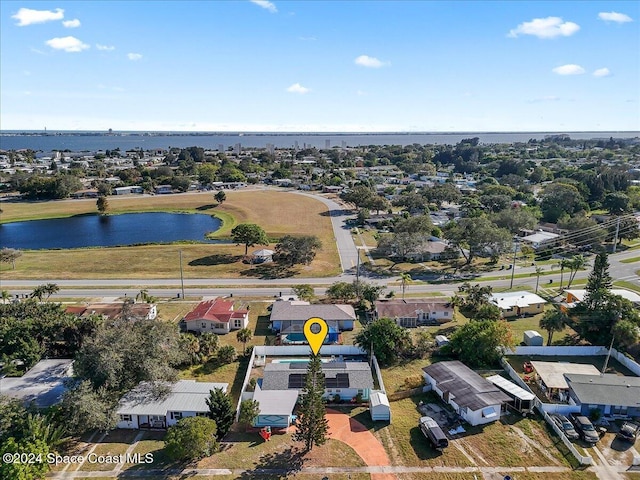 aerial view featuring a water view