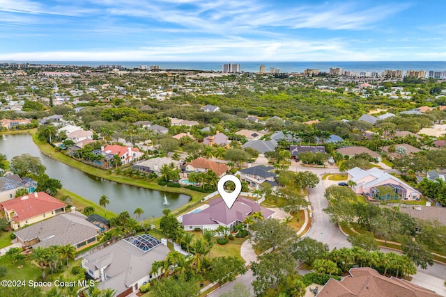 bird's eye view featuring a water view