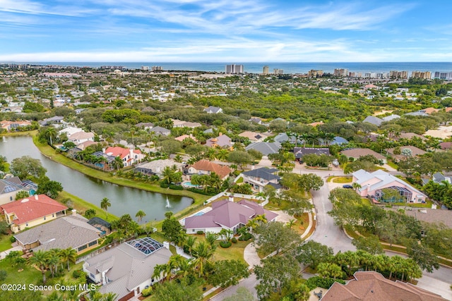 aerial view featuring a water view