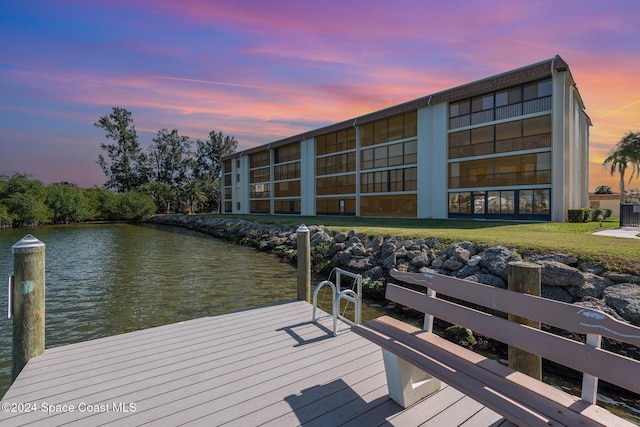 dock area with a water view