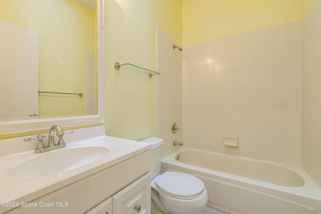 full bathroom with vanity, toilet, and bathtub / shower combination